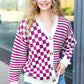 Cozy Days Magenta Checkered & Striped Button-Down Cardigan