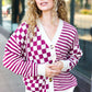 Cozy Days Magenta Checkered & Striped Button-Down Cardigan