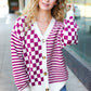 Cozy Days Magenta Checkered & Striped Button-Down Cardigan