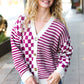 Cozy Days Magenta Checkered & Striped Button-Down Cardigan