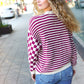 Cozy Days Magenta Checkered & Striped Button-Down Cardigan