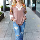 Charming Caramel Floral Print Colorblock Notch Neck Top