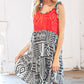 Red/Black Aztec Shoulder Tie Knot Tiered Dress