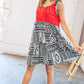 Red/Black Aztec Shoulder Tie Knot Tiered Dress