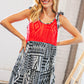 Red/Black Aztec Shoulder Tie Knot Tiered Dress