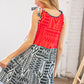 Red/Black Aztec Shoulder Tie Knot Tiered Dress