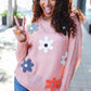 Eyes On You Terracotta Flower Patch Oversized Knit Sweater