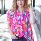 Summer Vibes Fuchsia Abstract Print Frill Notch Neck Puff Sleeve Top