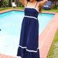 Bold & Sassy Navy Square Neck Ric Rac Trim Adjustable Straps Maxi