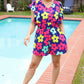 Feeling Bold Navy & Fuchsia Flat Floral Smocked Waist Flutter Sleeve Romper