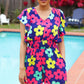 Feeling Bold Navy & Fuchsia Flat Floral Smocked Waist Flutter Sleeve Romper