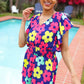 Feeling Bold Navy & Fuchsia Flat Floral Smocked Waist Flutter Sleeve Romper