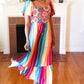 Feeling Bold Fuchsia & Teal Striped Medallion Crochet Print Dress