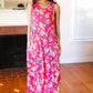 Pink Floral Print Fit and Flare Sleeveless Maxi Dress