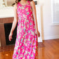 Pink Floral Print Fit and Flare Sleeveless Maxi Dress