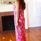 Pink Floral Print Fit and Flare Sleeveless Maxi Dress