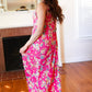 Pink Floral Print Fit and Flare Sleeveless Maxi Dress