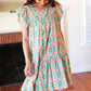 Mint Geo Boho Print Yoke Poplin Woven Dress