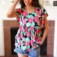 Black & Pink Floral Ruffle Short Sleeve Babydoll Top