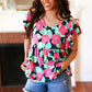 Black & Pink Floral Ruffle Short Sleeve Babydoll Top