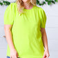 Neon Green Round Neck Puff Sleeve Crepe Top