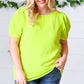 Neon Green Round Neck Puff Sleeve Crepe Top