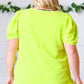 Neon Green Round Neck Puff Sleeve Crepe Top