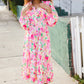 Beautiful You Frill V-Neck Shirred Waist Floral Maxi Dress