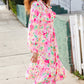 Beautiful You Frill V-Neck Shirred Waist Floral Maxi Dress