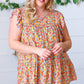 Sunset Floral Print Ruffle Tiered Keyhole Top