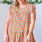 Sunset Floral Print Ruffle Tiered Keyhole Top