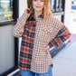 Make A Statement Rust & Taupe Plaid Color Block Shacket