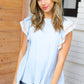 Chambray Embroidered Flutter Sleeve Top