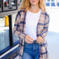 Casual Living Taupe & Charcoal Plaid Hacci Open Cardigan