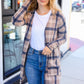 Casual Living Taupe & Charcoal Plaid Hacci Open Cardigan