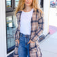 Casual Living Taupe & Charcoal Plaid Hacci Open Cardigan