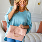 Ballerina Pink Fold Over Gold O-Ring Faux Leather Clutch