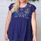 Navy Floral Embroidered Flutter Sleeve Top