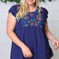 Navy Floral Embroidered Flutter Sleeve Top