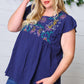 Navy Floral Embroidered Flutter Sleeve Top