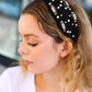 Black Stone & Gem Football Embellished Top Knot Headband