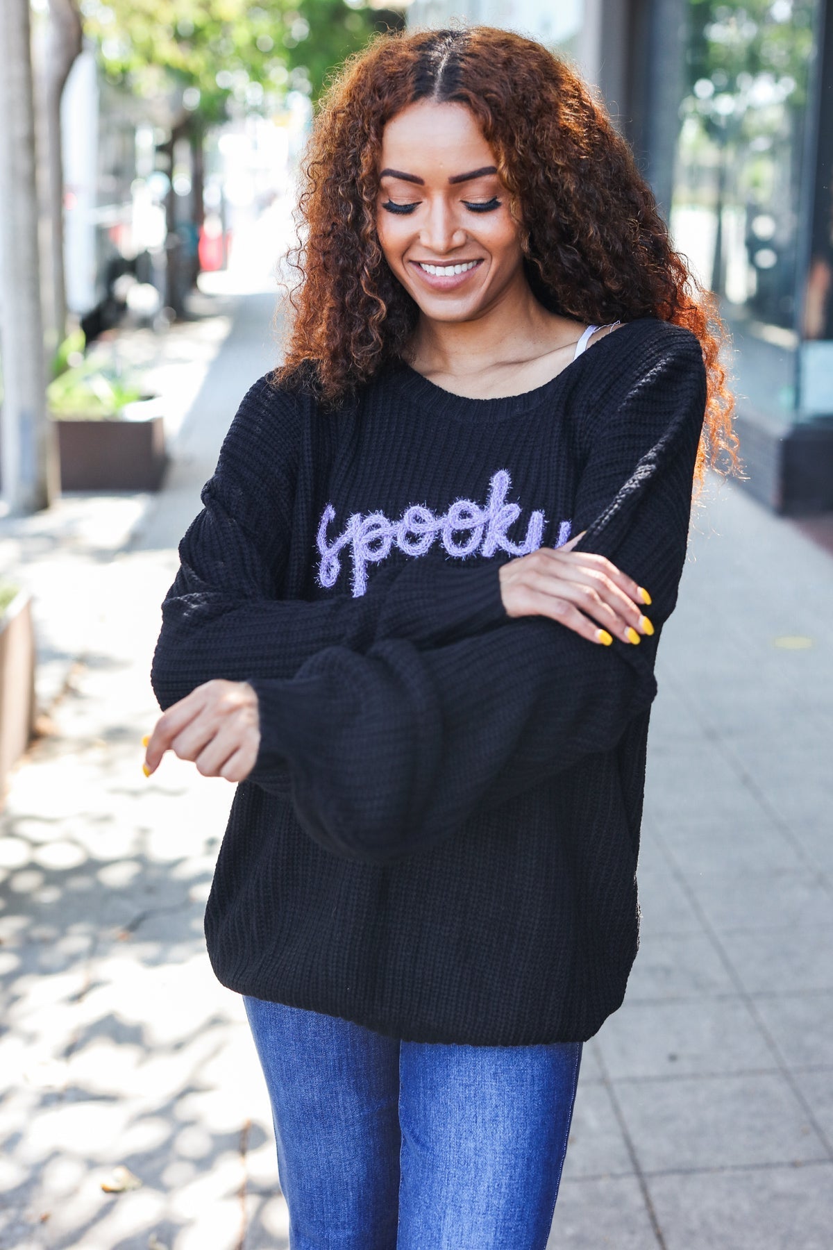 Get Your Spooky On Black Embroidered Chunky Sweater