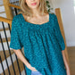 Perfectly You Teal Floral Three Quarter Sleeve Square Neck Top