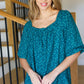 Perfectly You Teal Floral Three Quarter Sleeve Square Neck Top