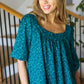 Perfectly You Teal Floral Three Quarter Sleeve Square Neck Top