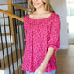 Perfectly You Fuchsia Floral Three Quarter Sleeve Square Neck Top