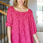 Perfectly You Fuchsia Floral Three Quarter Sleeve Square Neck Top