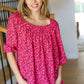 Perfectly You Fuchsia Floral Three Quarter Sleeve Square Neck Top