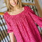 Perfectly You Fuchsia Floral Three Quarter Sleeve Square Neck Top