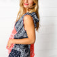 Coral & Navy Paisley Shoulder Tie Top